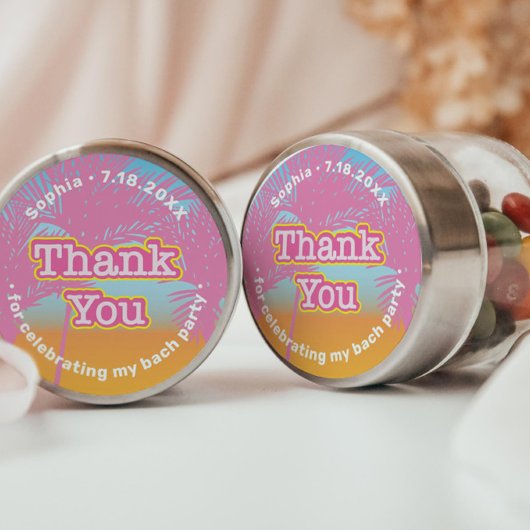 Roze palmbomen dank u ronde sticker