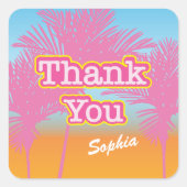 Roze palmbomen dank u vierkante sticker (Voorkant)