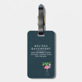 Roze palmbomen met flamingpalmen en bloemkolen bagagelabel (Achterkant verticaal)