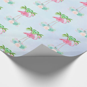 Roze palmbomen met flamingpalmen en bloemkolen cadeaupapier