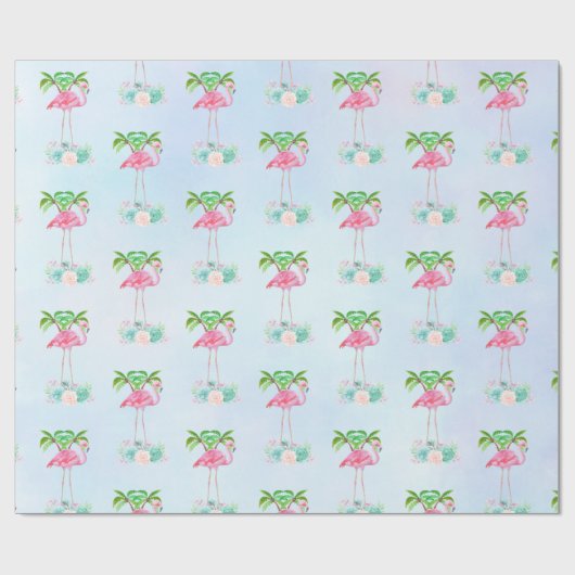 Roze palmbomen met flamingpalmen en bloemkolen cadeaupapier (Vlak)