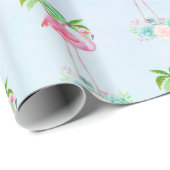 Roze palmbomen met flamingpalmen en bloemkolen cadeaupapier (Rol Hoek)