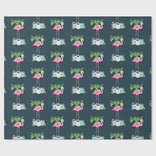 Roze palmbomen met flamingpalmen en bloemkolen cadeaupapier (Vlak)