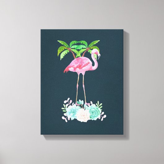 Roze palmbomen met flamingpalmen en bloemkolen canvas afdruk (Voorkant)