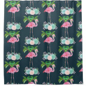 Roze palmbomen met flamingpalmen en bloemkolen douchegordijn (Voorkant)