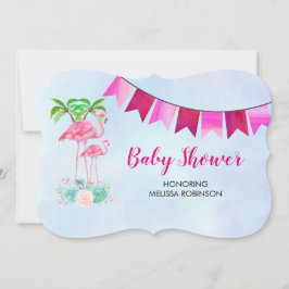 Roze palmbomen met flamingpalmen en bloemkolen kaart