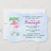 Roze palmbomen met flamingpalmen en bloemkolen kaart (Achterkant)