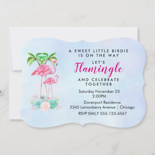 Roze palmbomen met flamingpalmen en bloemkolen kaart (Achterkant)