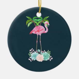 Roze palmbomen met flamingpalmen en bloemkolen keramisch ornament