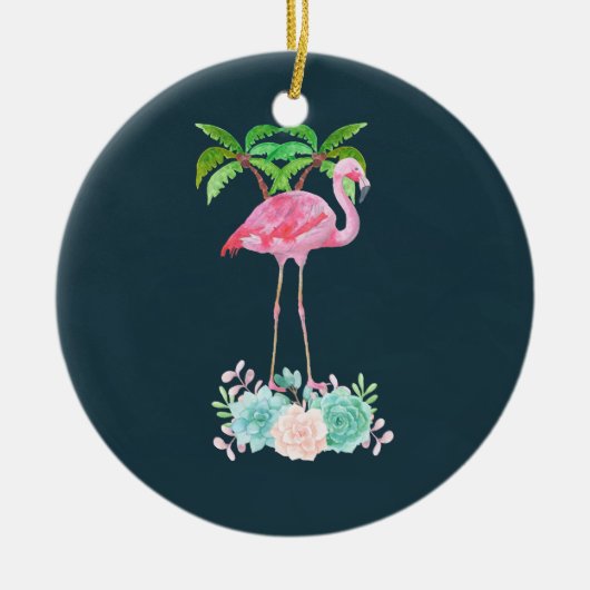 Roze palmbomen met flamingpalmen en bloemkolen keramisch ornament (Voorkant)