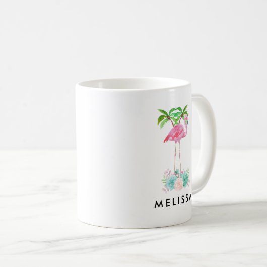 Roze palmbomen met flamingpalmen en bloemkolen koffiemok (Voorkant rechts)