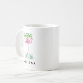 Roze palmbomen met flamingpalmen en bloemkolen koffiemok (Voorkant links)