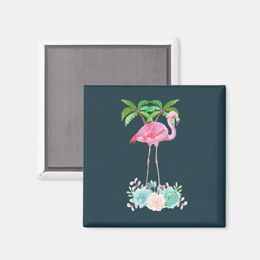 Roze palmbomen met flamingpalmen en bloemkolen magneet (Voorkant / Achterkant)