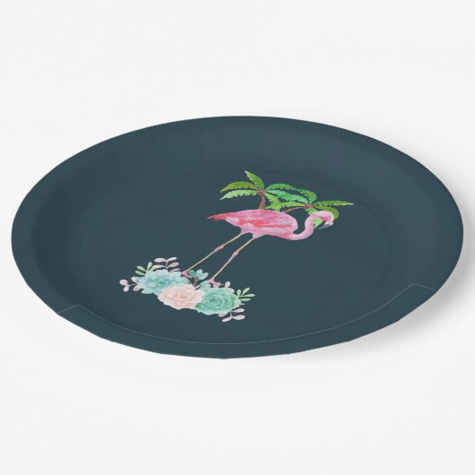 Roze palmbomen met flamingpalmen en bloemkolen papieren bordje (Gekanteld)