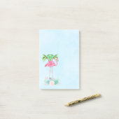 Roze palmbomen met flamingpalmen en bloemkolen post-it® notes (Op bureau)