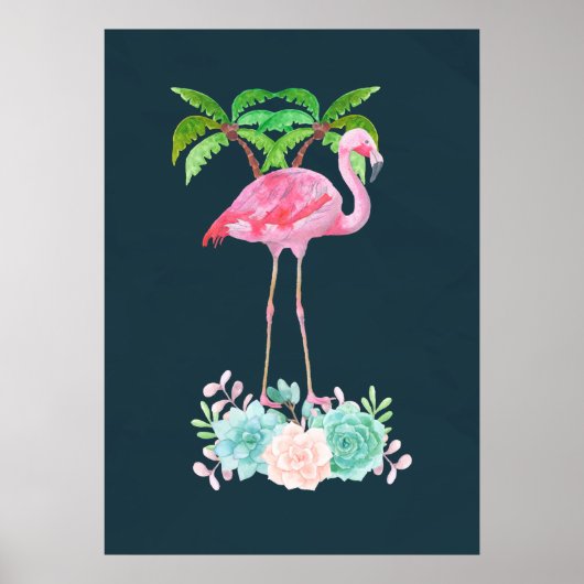 Roze palmbomen met flamingpalmen en bloemkolen poster (Voorkant)