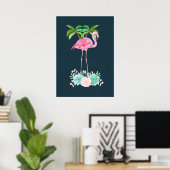 Roze palmbomen met flamingpalmen en bloemkolen poster (Thuiskantoor)