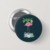 Roze palmbomen met flamingpalmen en bloemkolen ronde button 5,7 cm (Voorkant /achterkant)