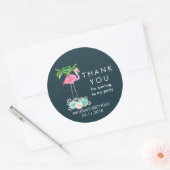 Roze palmbomen met flamingpalmen en bloemkolen ronde sticker (Envelop)