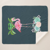 Roze palmbomen met flamingpalmen en bloemkolen sherpa deken (Voorkant (horizontaal))