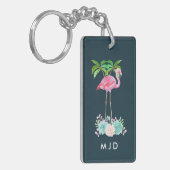 Roze palmbomen met flamingpalmen en bloemkolen sleutelhanger (Voorkant Links)
