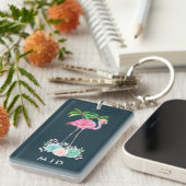 Roze palmbomen met flamingpalmen en bloemkolen sleutelhanger (Voorkant Rechts)