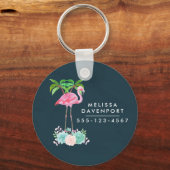 Roze palmbomen met flamingpalmen en bloemkolen sleutelhanger (Voorkant)