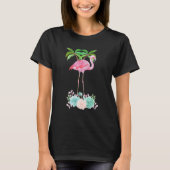 Roze palmbomen met flamingpalmen en bloemkolen t-shirt (Voorkant)