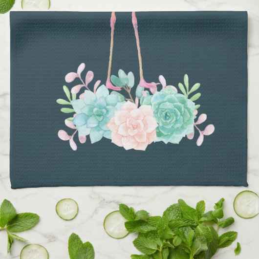 Roze palmbomen met flamingpalmen en bloemkolen theedoek (Gevouwen)