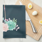 Roze palmbomen met flamingpalmen en bloemkolen theedoek (Quarter Fold)