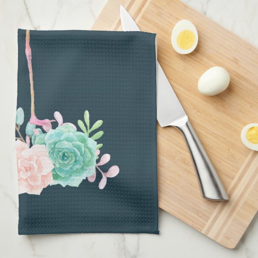 Roze palmbomen met flamingpalmen en bloemkolen theedoek (Quarter Fold)