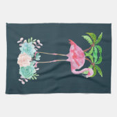 Roze palmbomen met flamingpalmen en bloemkolen theedoek (Horizontaal)