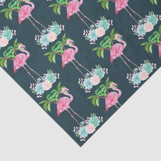 Roze palmbomen met flamingpalmen en bloemkolen tissuepapier (Detail)