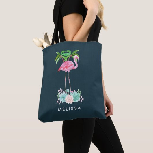 Roze palmbomen met flamingpalmen en bloemkolen tote bag (Dichtbij)