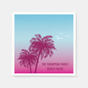 Roze palmbomen op blauwe silhouetten Tropische zom Servet