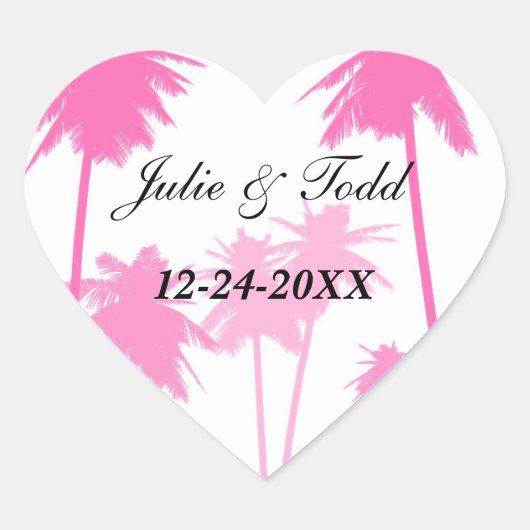 Roze palmbomen Tropisch huwelijk Hart Sticker (Voorkant)