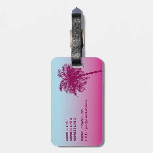 Roze palmbomen tropische zomer en aangepaste naam bagagelabel (Achterkant verticaal)