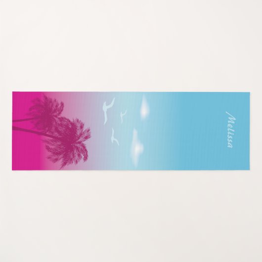 Roze palmbomen Tropische zomer scène en naam Yogamat (Voorkant (horizontaal))