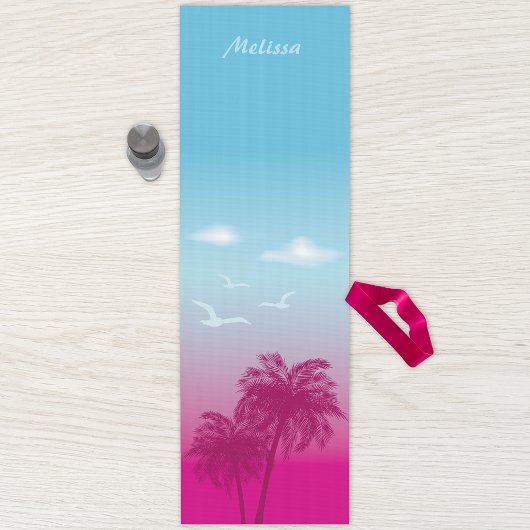 Roze palmbomen Tropische zomer scène en naam Yogamat