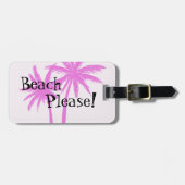 Roze palmboom Bagagelabel met strand alsjeblieft! (Voorkant horizontaal)