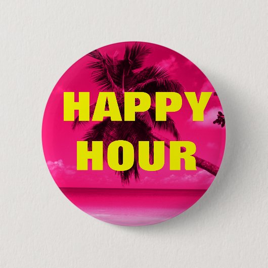 Roze palmboom HAPPY HOUR Ronde Button 5,7 Cm (Voorkant)