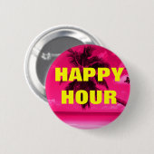 Roze palmboom HAPPY HOUR Ronde Button 5,7 Cm (Voorkant /achterkant)