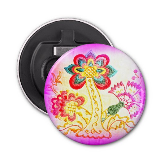 roze palmboom magnet button flesopener (Voorkant)