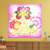 roze palmboom met roovy hippie-stijl, omwikkeld ca canvas afdruk (Insitu (Woonkamer))