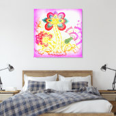 roze palmboom met roovy hippie-stijl, omwikkeld ca canvas afdruk (Insitu (Slaapkamer))