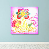 roze palmboom met roovy hippie-stijl, omwikkeld ca canvas afdruk (Insitu (Houten vloer))