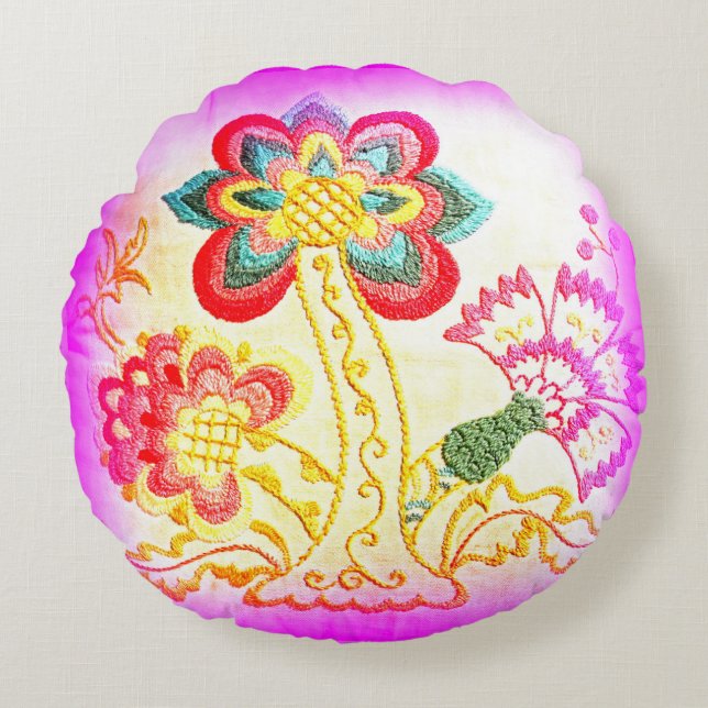roze palmboom rond kussen (Voorkant)