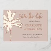 Roze Palmboom Strand Bruiloft Save The Date Folie Uitnodiging (Voorkant)