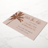 Roze Palmboom Strand Bruiloft Save The Date Folie Uitnodiging (Gedraaid)