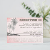 roze palmboom tropisch strand bruiloft receptie kaart (Staand voorkant)